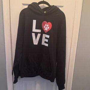 Gildan Black Hoodie with Red Love Paw Print